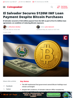 El Salvador Secures $120M IMF Payment Amid BTC Buys