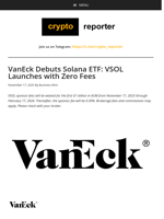 VanEck Debuts Solana ETF: VSOL Launches with Zero Fees