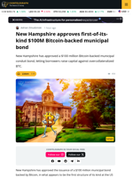 New Hampshire Approves Bitcoin-Backed $100M Conduit Bond