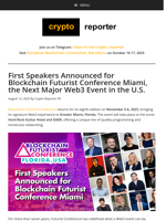 First Speakers Announced for Blockchain Futurist Conference Miami, the Next Major Web3 Event in the U.S.