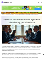 US senate advances stablecoin legislation after clearing
procedural vote