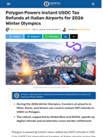 Polygon Powers Instant USDC Tax Refunds for Winter Olympics