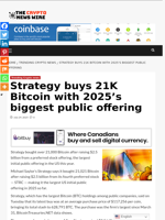 Strategy buys 21K Bitcoin with 2025’s biggest public offering - The Crypto News Wire