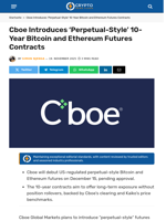 Cboe Introduces 'Perpetual-Style' 10-Year Bitcoin and Ethereum Futures Contracts - Crypto News Flash