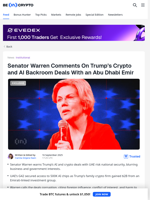 Warren Warns of National Security Risk in Trump’s UAE Deals