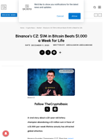 Binance’s CZ: $1M in Bitcoin Beats $1,000 a Week for Life