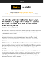 The Chiliz Group celebrates dual MiCA milestone: European licence for Socios Europe Services and MiCA-compliant CHZ white paper