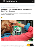 AI Meme Coin Bot Mistakenly Sends Entire Stash To a Stranger - DailyCoin