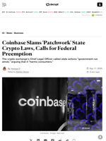 Coinbase Slams 'Patchwork' State Crypto Laws, Calls for Federal Preemption - Decrypt