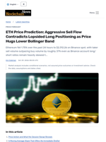 ETH Price Prediction: Aggressive Sell Flow Contradicts Lopsided Long Positioning as Price Hugs Lower Bollinger Band - Blockchain.News