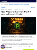 3 Best Altcoins to Hold Before They Get Listed on Binance in October