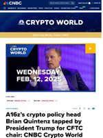 A16z's crypto policy head Brian Quintenz tapped by President Trump for CFTC chair: CNBC Crypto World
