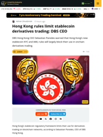 Hong Kong Rules Limit Stablecoin Derivative Trading: DBS CEO