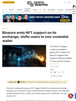 Binance ends NFT support on its exchange, shifts users to non-custodial wallet
