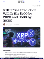 XRP Price Prediction – Will It Hit $100 by 2026 and $500 by 2030?