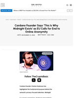 Cardano Founder Says ‘This Is Why Midnight Exists’ as EU Calls for End to Online Anonymity