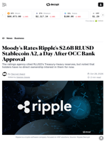 Moody's Rates Ripple's $2.6B RLUSD Stablecoin A2, a Day After OCC Bank Approval - Decrypt
