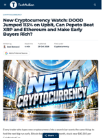 New Cryptocurrency Watch: DOOD Jumped 113% on Upbit, Can Pepeto Beat XRP and Ethereum and Make Early Buyers Rich? - TechBullion