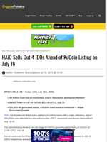 HAiO Sells Out 4 IDOs Ahead of KuCoin Listing on July 16