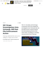 SEC Drops Investigation Into Uniswap, Will Not File Enforcement Action