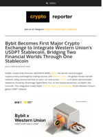 Bybit Becomes First Major Crypto Exchange to Integrate Western Union’s USDPT Stablecoin, Bridging Two Financial Worlds Through One Stablecoin