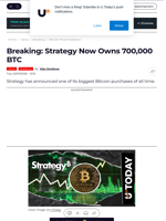 Breaking: Strategy Now Owns 700,000 BTC - U.Today