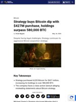 Strategy buys Bitcoin dip with $427M purchase, holdings surpass 580,000 BTC
