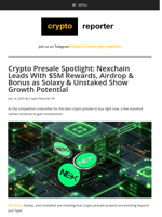 Crypto Presale Spotlight: Nexchain Leads With $5M Rewards, Airdrop & Bonus as Solaxy & Unstaked Show Growth Potential