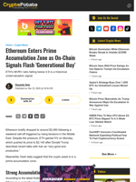 Ethereum Enters Prime Accumulation Zone as On-Chain Signals Flash 'Generational Buy'