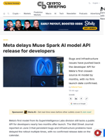 Meta delays Muse Spark AI model API release for developers