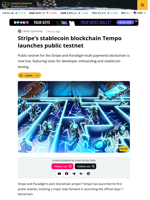 Stripe Payments Blockchain Tempo Launches Public Testnet