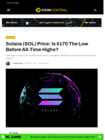 Solana (SOL) Price: Is $170 The Low Before All-Time Highs? - CoinCentral