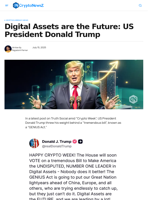 Digital Assets are the Future: US President Donald Trump