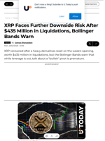 XRP Faces Further Downside Risk After $435 Million in Liquidations, Bollinger Bands Warn - U.Today