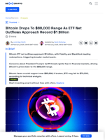 Bitcoin ETF Net Outflows Near $1 Billion Amid Market Sell-off