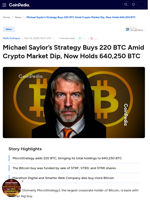 Michael Saylor’s Strategy Buys 220 BTC Amid Crypto Market Dip, Now Holds 640,250 BTC