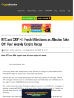 BTC and XRP Hit Fresh Milestones as Altcoins Take Off: Your Weekly Crypto Recap