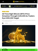 All Time High! Bitcoin (BTC) Price Smashes Through $109,000 As Traders Eye $300,000 Target - CoinCentral