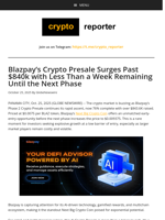 Blazpay’s Crypto Presale Surges Past $840k with Less Than a Week Remaining Until the Next Phase