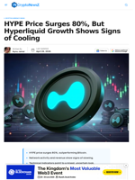 HYPE Price Grows 80%, But Hyperliquid Growth Slows Down