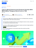 TON Blockchain to Host $500 Million Telegram Bond Fund