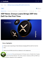 XRP News: Enosys Loans Brings XRP Into DeFi for the First Time