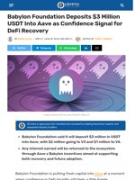 Babylon Foundation Deposits $3 Million USDT Into Aave as Confidence Signal for DeFi Recovery