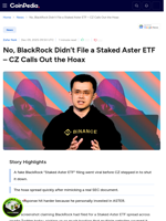 No, BlackRock Didn’t File a Staked Aster ETF - CZ Calls Out the Hoax