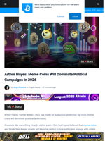 Arthur Hayes Predicts Meme Coins Will Dominate Political Campaigns by 2026