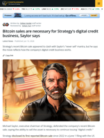 Saylor Says Bitcoin Sales Are Necessary for Strategy’s Digital Credit Business