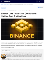 Binance Lists Tether Gold (XAUt) With Multiple Spot Trading Pairs