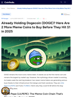 Already Holding Dogecoin (DOGE)? Here Are 2 More Meme Coins to Buy Before They Hit $1 in 2025 : Little Pepe (LILPEPE) and Turbo (TURBO)