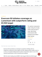 Evercore ISI initiates coverage on Lumentum with outperform rating and $1,100 target