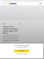 Nvidia (NVDA), Apple (AAPL), Tesla (TSLA) Among Tokenized Stocks Coming to Crypto Exchange Kraken